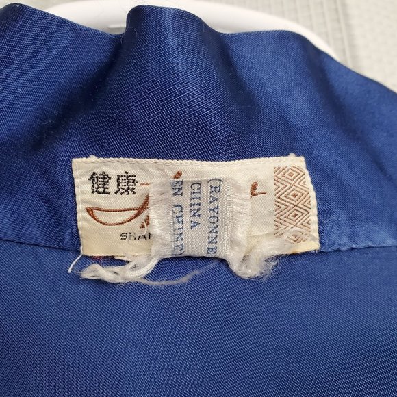 Health Shanghai Size M Kimono Robe Silky Rayon Embroidered Dragon Tie Belt Blue - Picture 10 of 14